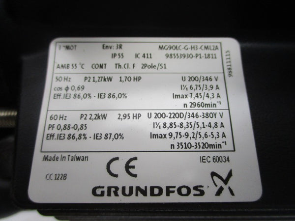 GRUNDFOS CM10-2 D-R-A-V-AQQVG-A-A-N 200-220/346-380V 8.85-8.35/5.1-4.8A 145PSI NSMP