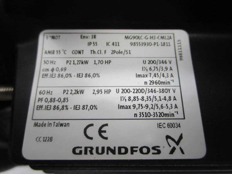 GRUNDFOS CM10-2 D-R-A-V-AQQVG-A-A-N 200-220/346-380V 8.85-8.35/5.1-4.8A 145PSI NSMP