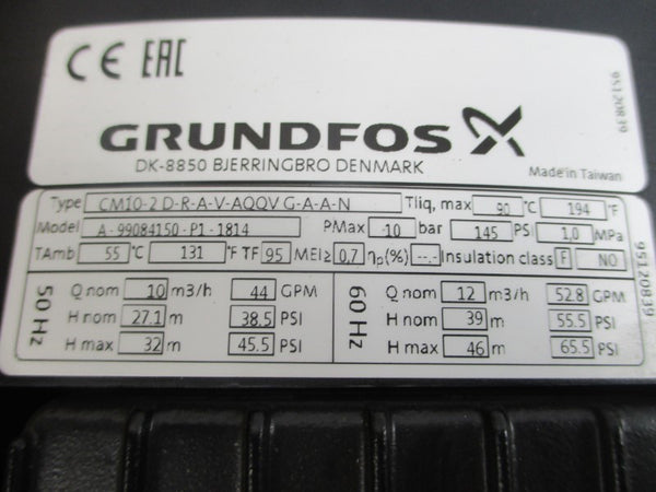 GRUNDFOS CM10-2 D-R-A-V-AQQVG-A-A-N 200-220/346-380V 8.85-8.35/5.1-4.8A 145PSI NSMP