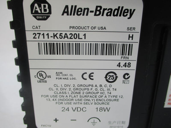 ALLEN BRADLEY 2711-K5A20L1 SER. H F/W 4.48 24VDC NSMP