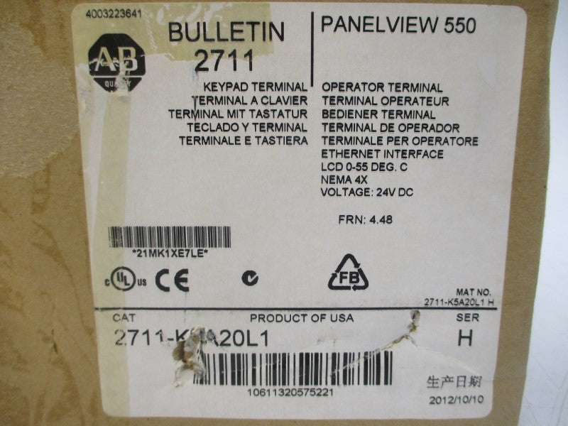 ALLEN BRADLEY 2711-K5A20L1 SER. H F/W 4.48 24VDC NSMP