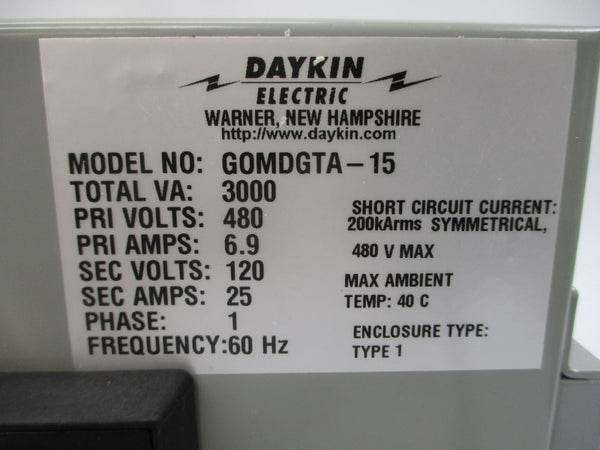 DAYKIN ELECTRIC GOMDGTA-15 480V 6.9A NSMP
