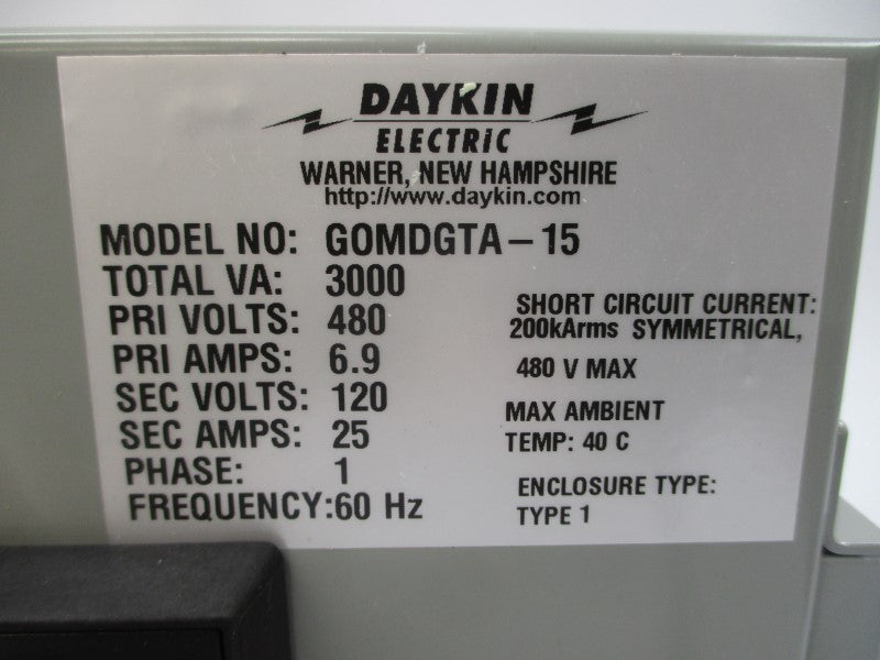 DAYKIN ELECTRIC GOMDGTA-15 480V 6.9A NSMP