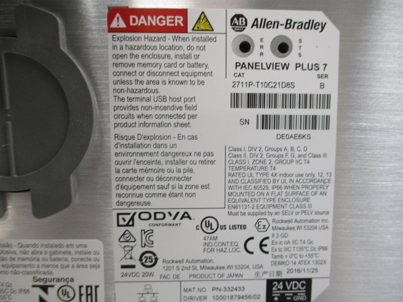 ALLEN BRADLEY 2711P-T10C21D8S SER. B 24VDC NSMP