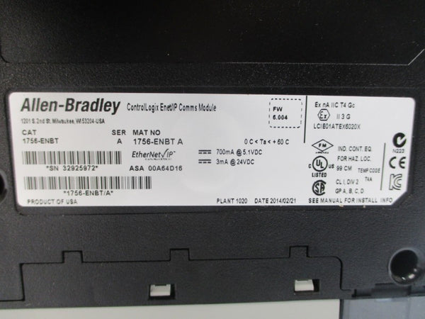 ALLEN BRADLEY 1756-ENBT SER. A F/W 6.004 24VDC NSMP