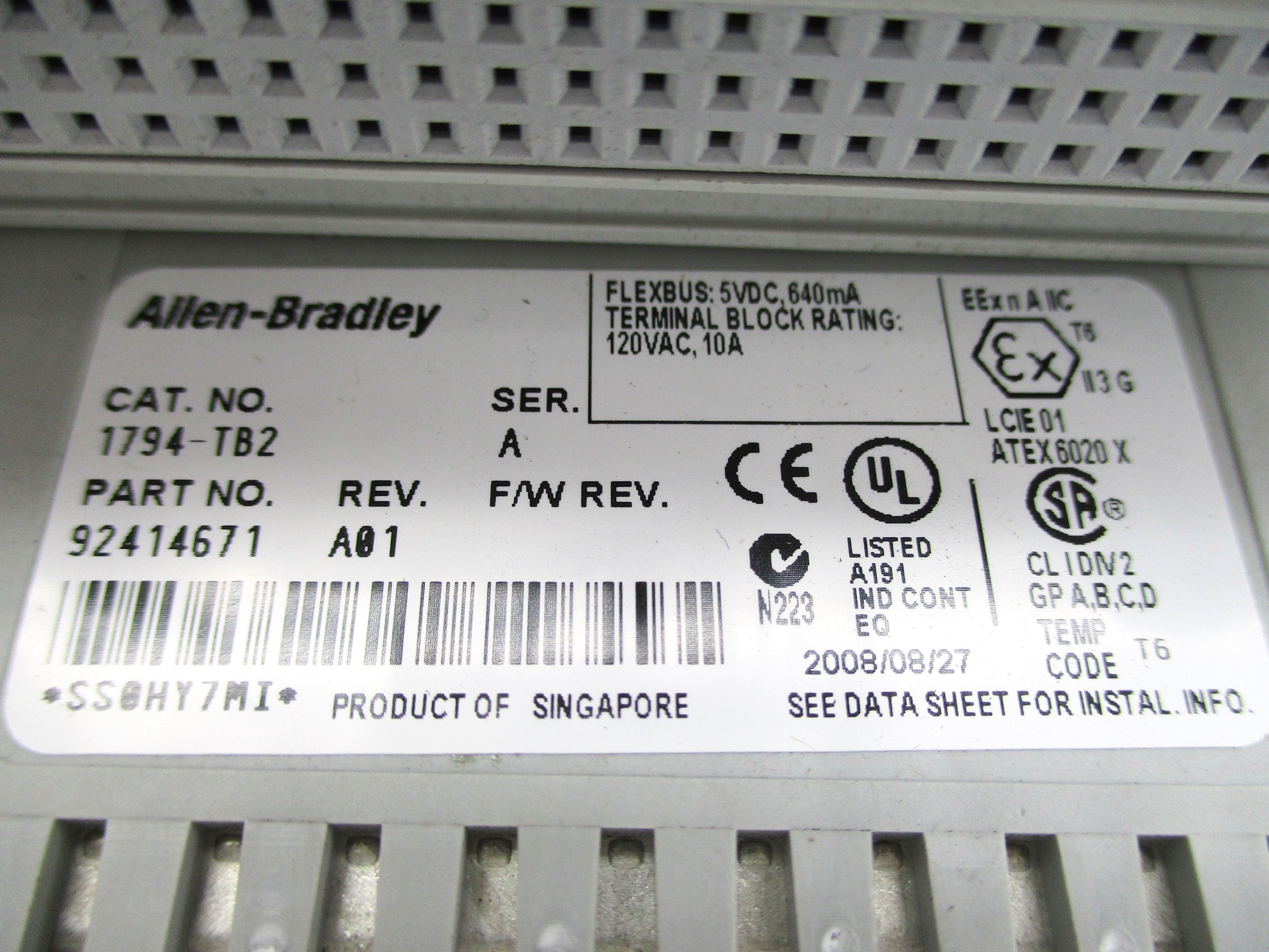 ALLEN BRADLEY 1794-TB2 SER. A 120VAC 10A NSNP