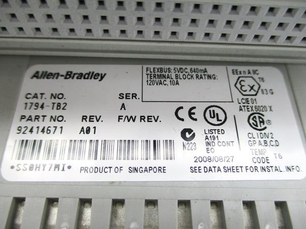 ALLEN BRADLEY 1794-TB2 SER. A 120VAC 10A NSNP