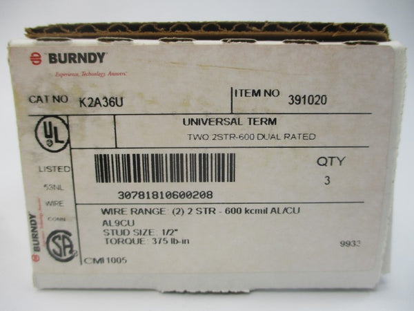 BURNDY K2A36U (PKG OF 3) NSMP