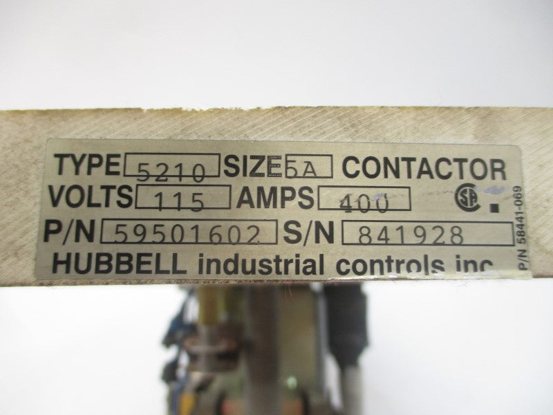 HUBBELL INDUSTRIAL CONTROLS 5210 59501602 115V 400A (AS PICTURED) UNMP