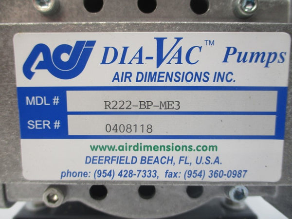 DIA-VAC PUMPS R222-BP-ME3 W/ GENERAL ELECTRIC 5KS42HN4374 E511 208-230/460V 1.7-2.0/1.0A NSNP