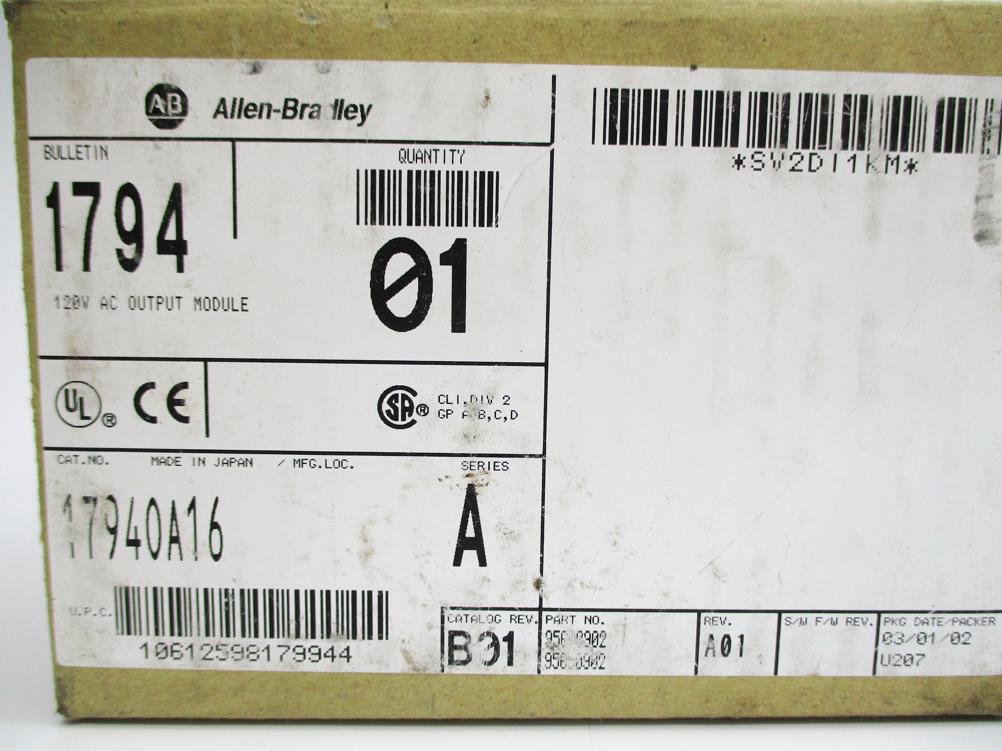 ALLEN BRADLEY 1794-OA16 SER. A 120VAC 4.0A REV. A01 NSMP