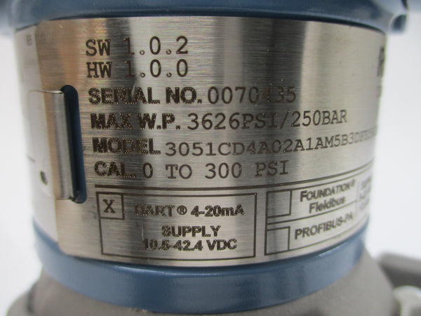 ROSEMOUNT 3051CD4A02A1AM5B3DFE5H2L4P2 10.5-42.4VDC 3626PSI NSMP