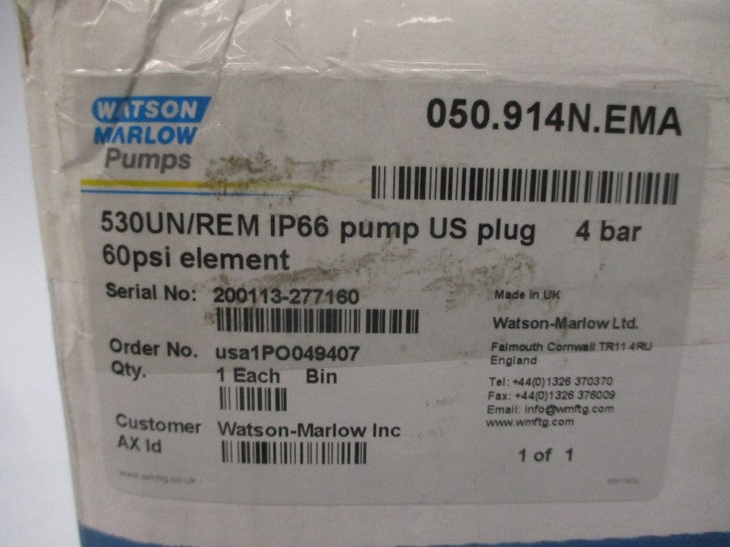 WATSON MARLOW PUMPS 050.914N.EMA 530UN/REM 200-240V 60PSI NSMP