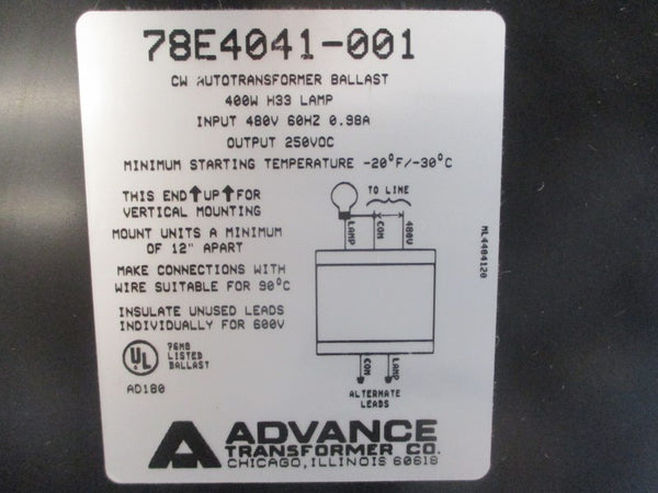 ADVANCE TRANSFORMER 78E4041-001 480V 0.98A NSMP