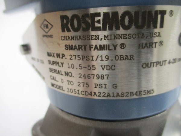 ROSEMOUNT 3051CD4A22A1AS2B4E5M5 10.5-55VDC 275PSI NSMP