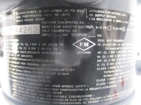 FISHER I2P-100 30VDC 50PSI (AS PICTURED) NSNP