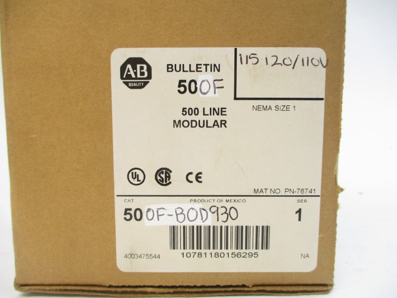 ALLEN BRADLEY 500F-BOD930 SER. 1 110/115-120V 27A (BR/WH) NSMP