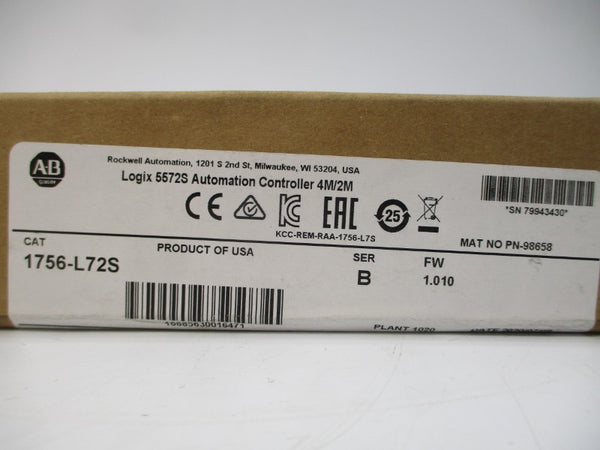 ALLEN BRADLEY 1756-L72S SER. B F/W 1.010 DATE: 2020 NSFS