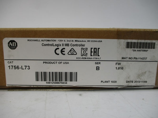 ALLEN BRADLEY 1756-L73 SER. B F/W 1.010 5.1VDC NSMP