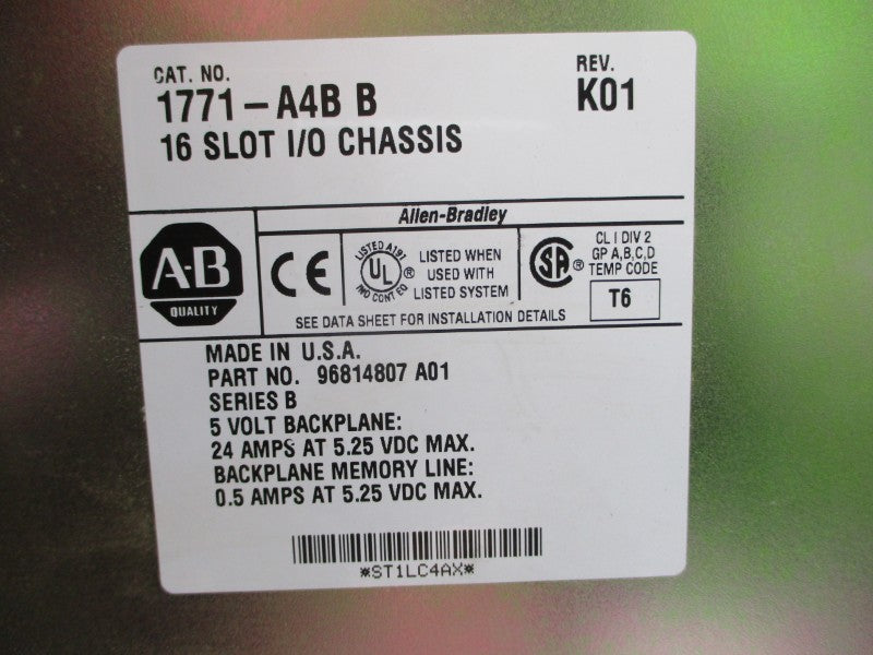 ALLEN BRADLEY 1771-A4B SER. B 5.25VDC 24A REV. K01 UNMP