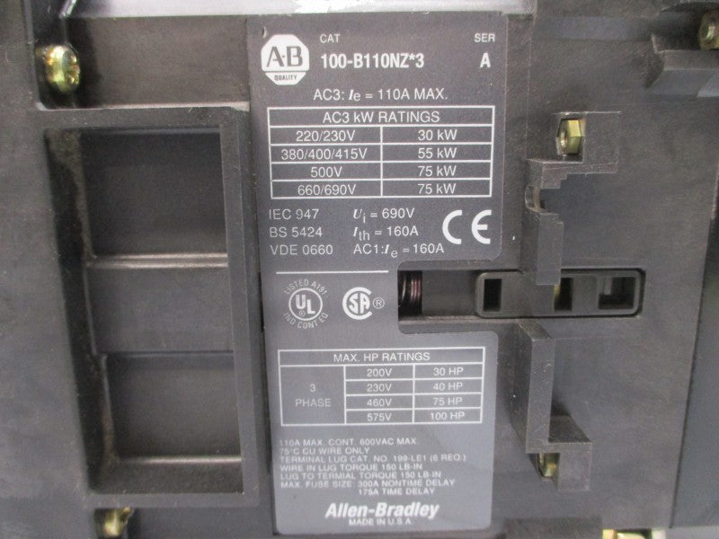 ALLEN BRADLEY 100-B110NZ7143 SER. A 24VDC 160A NSNP