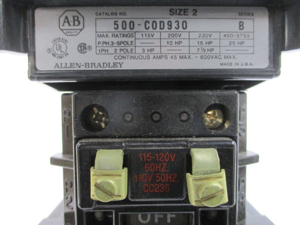 ALLEN BRADLEY 500-COD930 SER. B 110/115-120V 45A (AS PICTURED) (BR/YL) NSMP