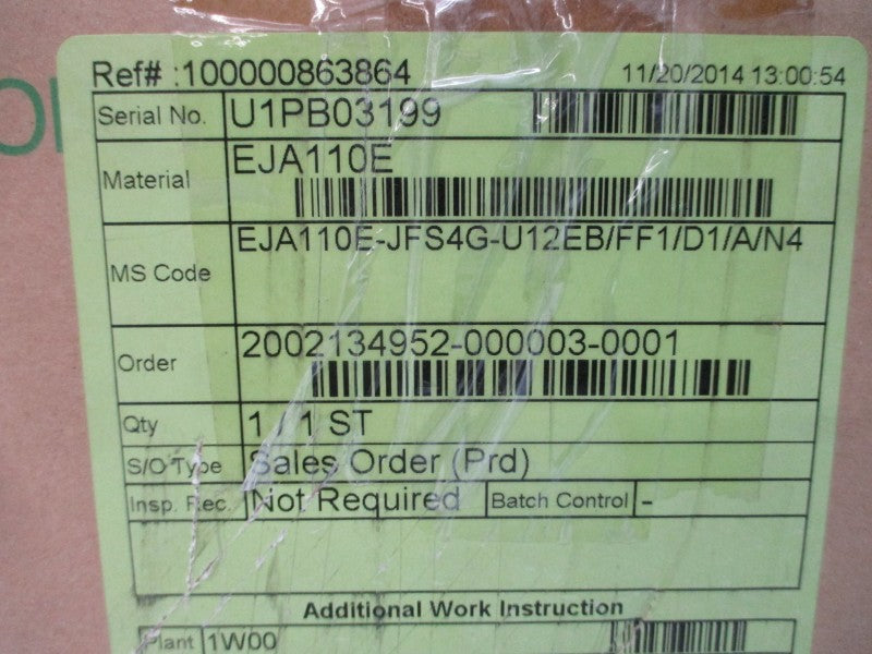 YOKOGAWA EJA110E-JFS4G-U12EB/FF1/D1/A/N4 10.5-32VDC 2300PSI NSMP