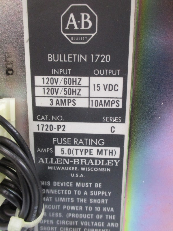 ALLEN BRADLEY 1720-P2 SER. C 120V 10A (BR/YL) NSMP