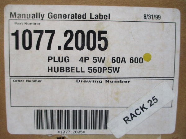 HUBBELL 560P5W 347/600VAC 60A NSMP