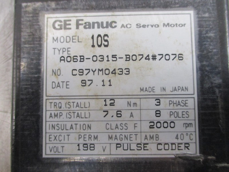 GE FANUC A06B-0315-B074#7076 198VAC 7.6A NSNP