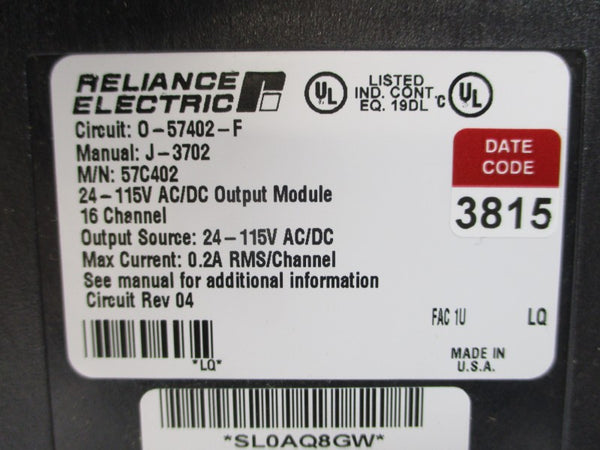 RELIANCE ELECTRIC RR57C402 57C402 0-57402-F 24-115VAC/DC 0.2A REV. 04 REMAN