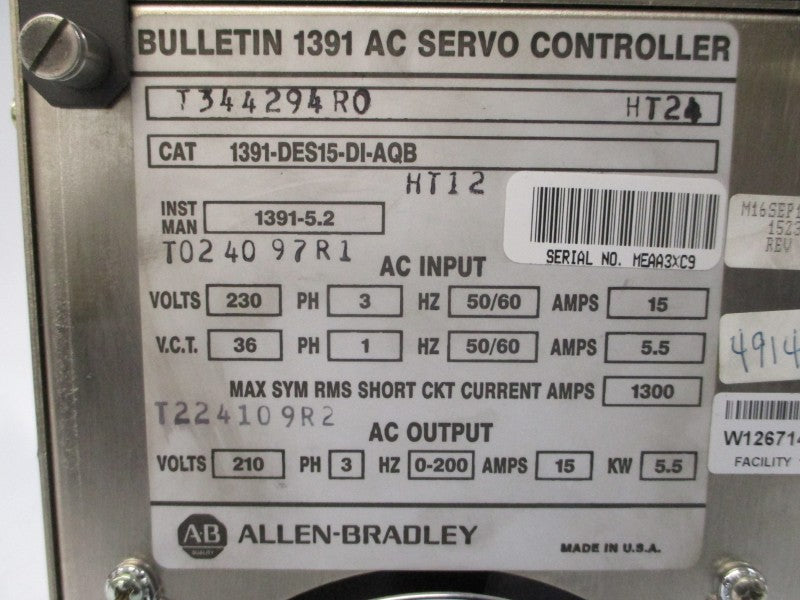 ALLEN BRADLEY 1391-DES15-DI-AQB 230VAC 5.5/15A UNMP