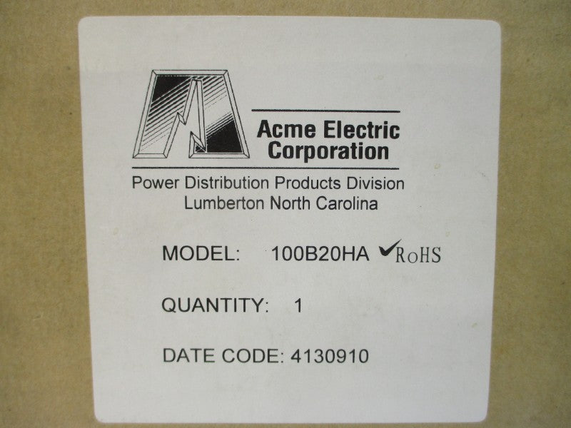 ACME ELECTRIC 100B20HA 115/230V 1.0/2.0A REV. A NSMP