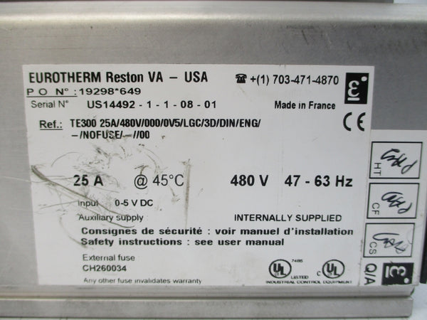 EUROTHERM TE30025A/480V/000/0V5/LGC/3D/DIN/ENG/-/NOFUSE/-//00 NSNP