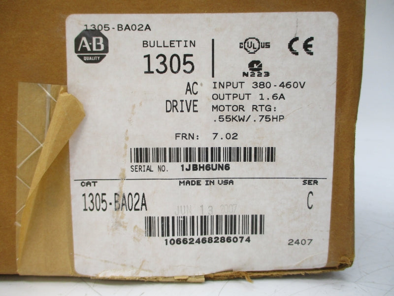 ALLEN BRADLEY 1305-BA02A SER. C F/W 7.02 380-460V 1.6A NSMP