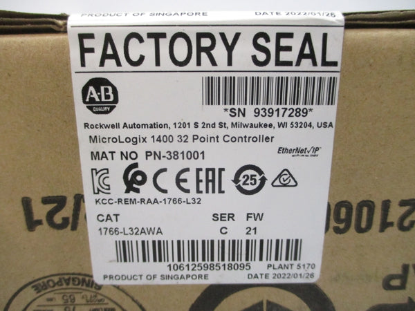ALLEN BRADLEY 1766-L32AWA SER. C F/W 21 DATE: 2022 NSFS