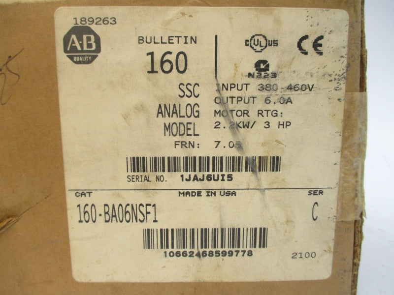 ALLEN BRADLEY 160-BA06NSF1 SER. C F/W 7.05 380-460V 7.0A (BR/WH) NSMP