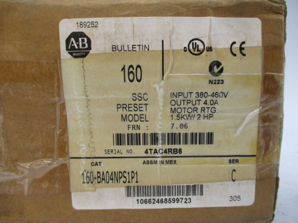 ALLEN BRADLEY 160-BA04NPS1P1 SER. C F/W 7.06 380-460V 4.6A (BR/WH) NSMP