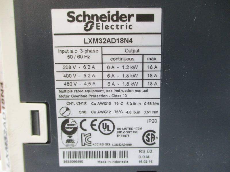 SCHNEIDER ELECTRIC LXM32AD18N4 480VAC 18A UNMP