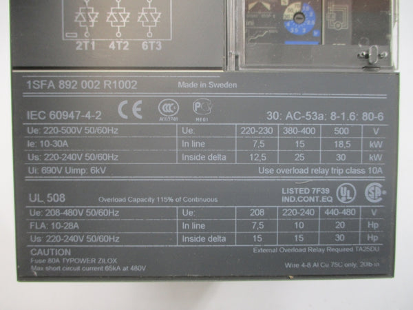 ABB PSS30/52-500L 1SFA892002R1002 208-480V 10-28A NSNP