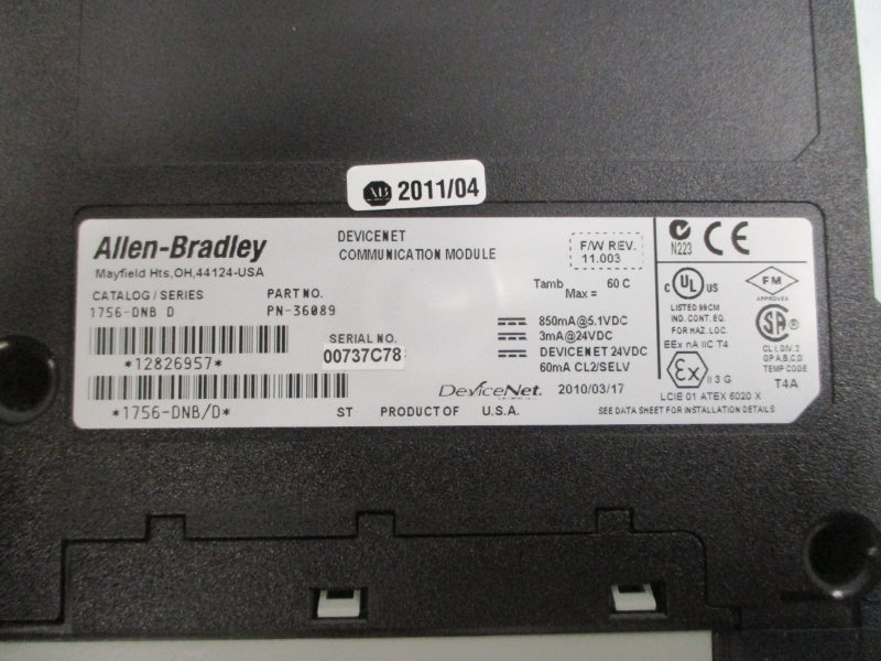 ALLEN BRADLEY 1756-DNB SER. D F/W 11.003 24VDC REMAN