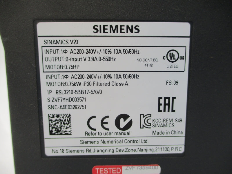 SIEMENS 6SL3210-5BB17-5AV0 200-240VAC 10A UNMP