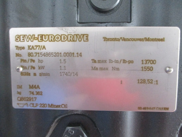 SEW-EURODRIVE KA77/A KA77DRE90M4BE2HR 266/460V 3.90/2.25A NSNP