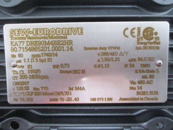 SEW-EURODRIVE KA77/A KA77DRE90M4BE2HR 266/460V 3.90/2.25A NSNP