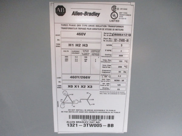 ALLEN BRADLEY 1321-3TW005-BB 460V NSNP