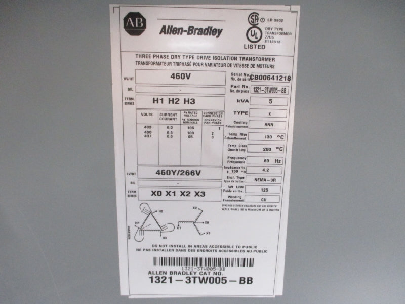 ALLEN BRADLEY 1321-3TW005-BB 460V NSNP