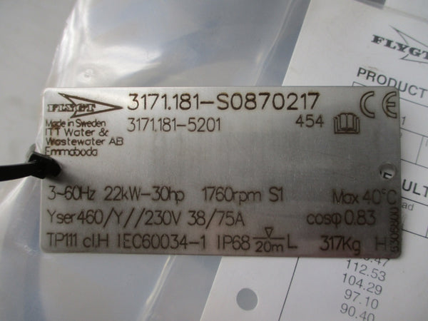 FLYGT 3171.181-S0870217 230/460V 38/75A NSNP