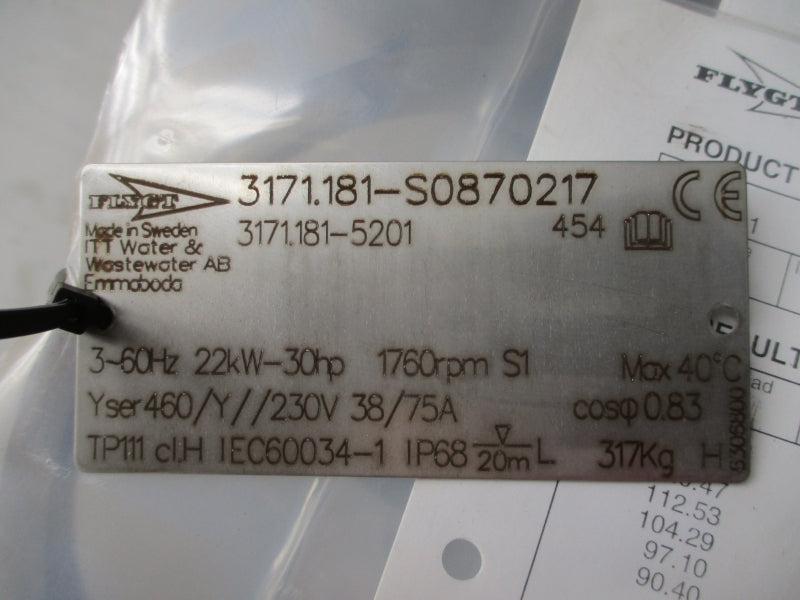 FLYGT 3171.181-S0870217 230/460V 38/75A NSNP
