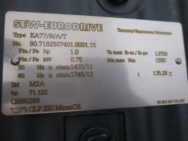 SEW-EURODRIVE KA77/R/A/T KA77/R/TDRE80M4BE1HR/TF 220-242/380-420V 3.05/2.65A NSNP