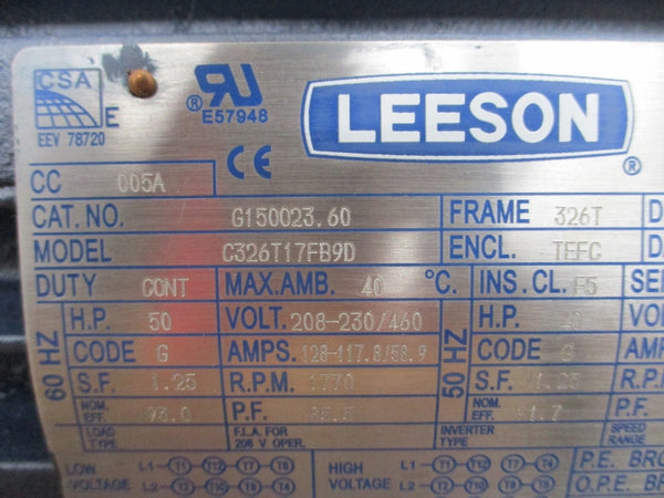 LEESON G150023.60 C326T17FB9D 208-230/460V 128-117.8/58.9A NSMP